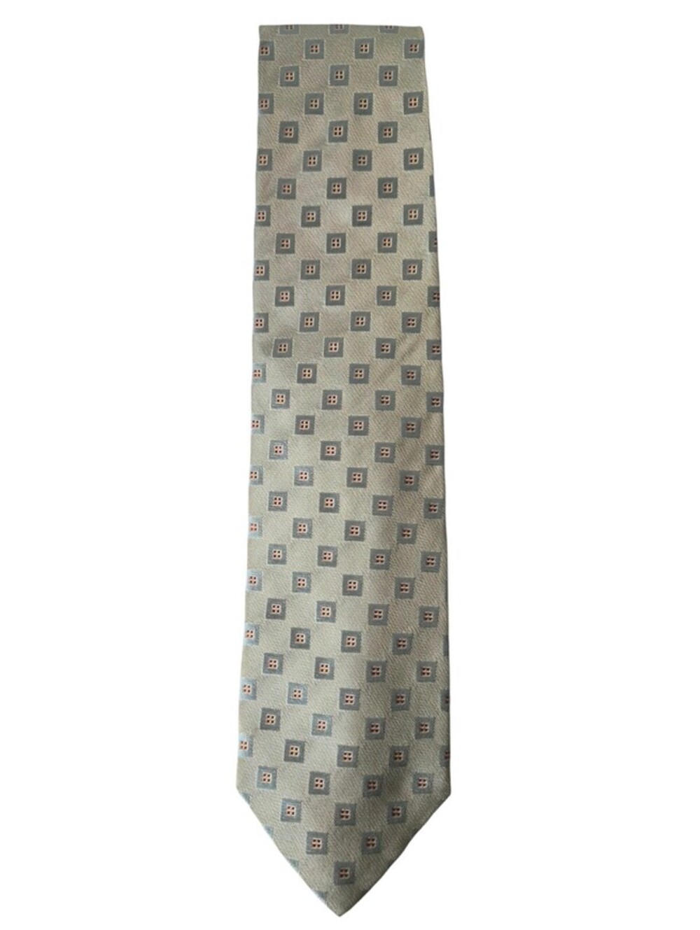 ZEGNA Vintage Pale Green Silk Necktie with Orange Motifs Made In Italy NWT